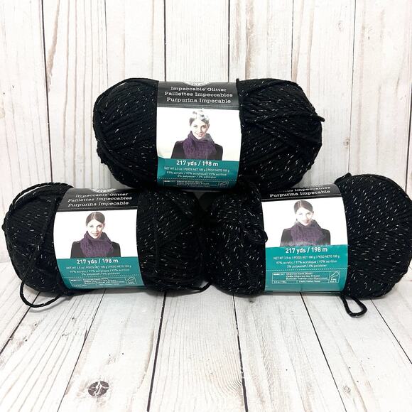 Loops & Threads Impeccable Glitter Yarn Color Mirror Lot of 3 Skeins - Picture 1 of 7